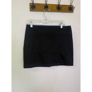 ASOS Design Black Denim Mini Skirt Size 8 High Waist Side Slit Casual Classic